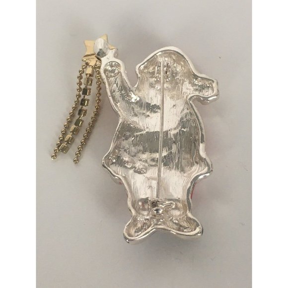 Santa Claus Pin Brooch Holding Star Clear Rhinestones Christmas Holiday Gift - Picture 5 of 5